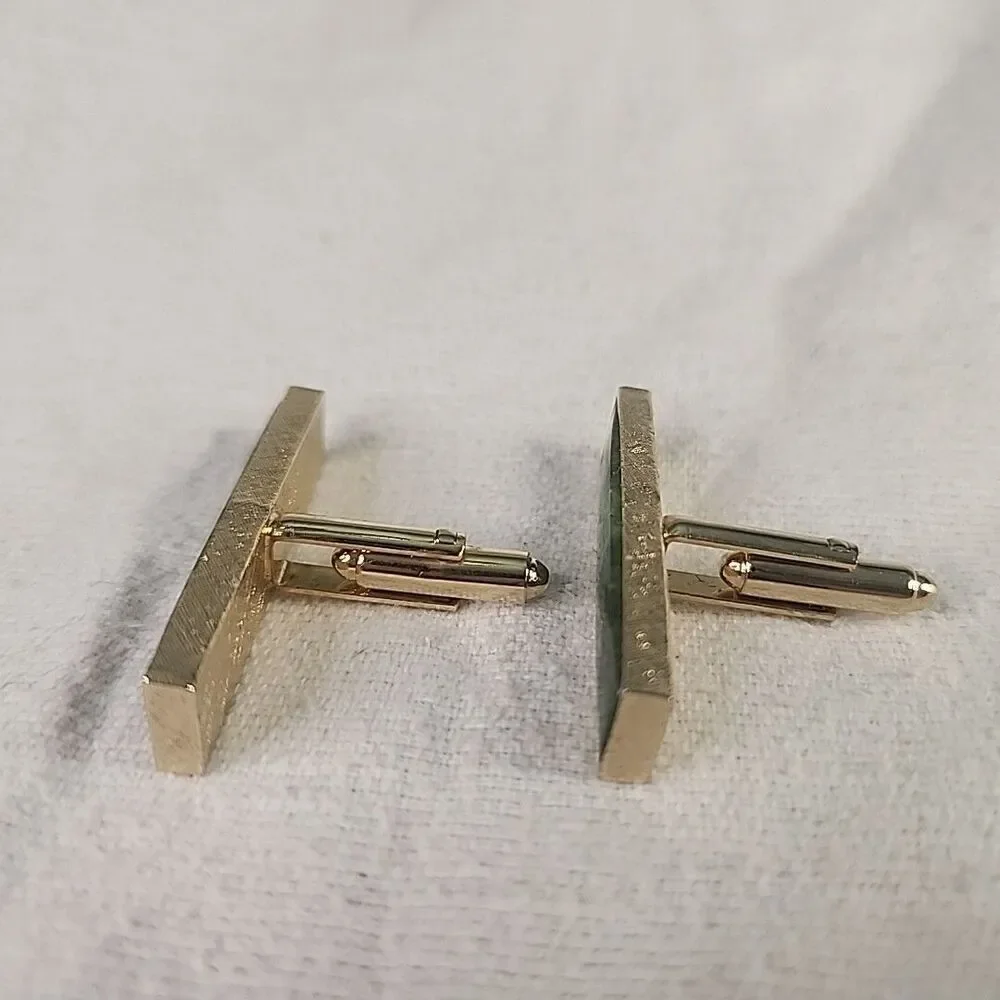 Cufflinks Dante Men's Gold Tone With Jade Stone Insert 1 1/2